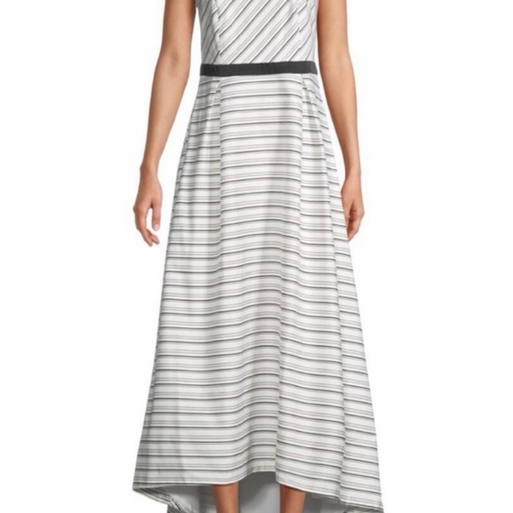 🆕Halston Heritage One-Shoulder Black and White Striped Dress - Picture 7 of 8
